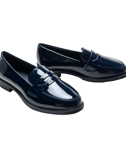kids atelier moustache Navy Patent Penny Loafers