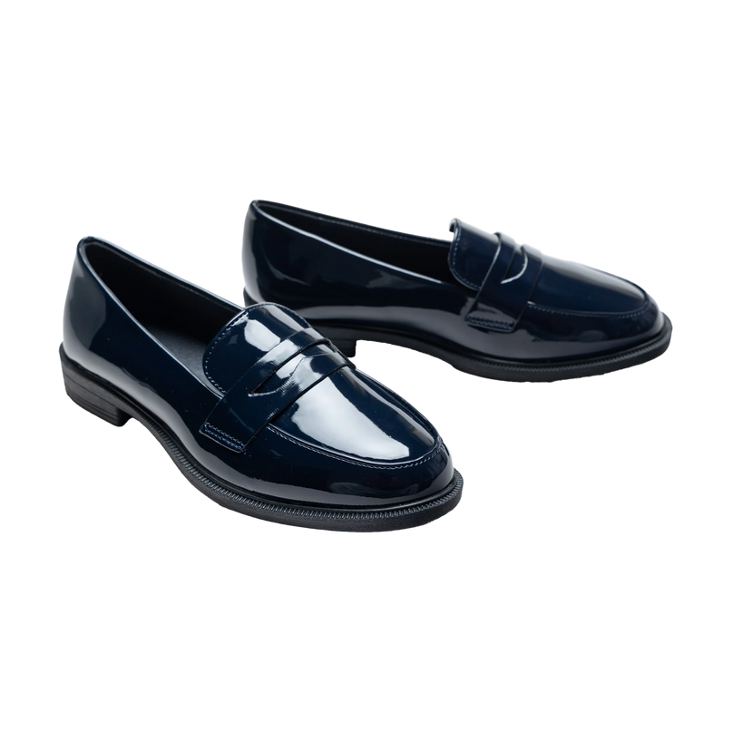kids atelier moustache Navy Patent Penny Loafers
