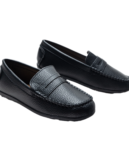kids atelier moustache Black Faux Leather Penny Loafers