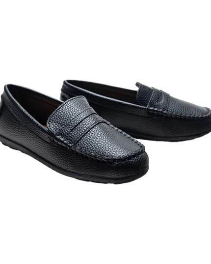 kids atelier moustache Black Faux Leather Penny Loafers