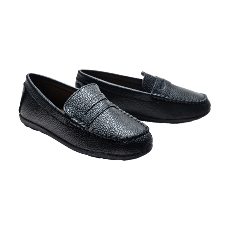 kids atelier moustache Black Faux Leather Penny Loafers