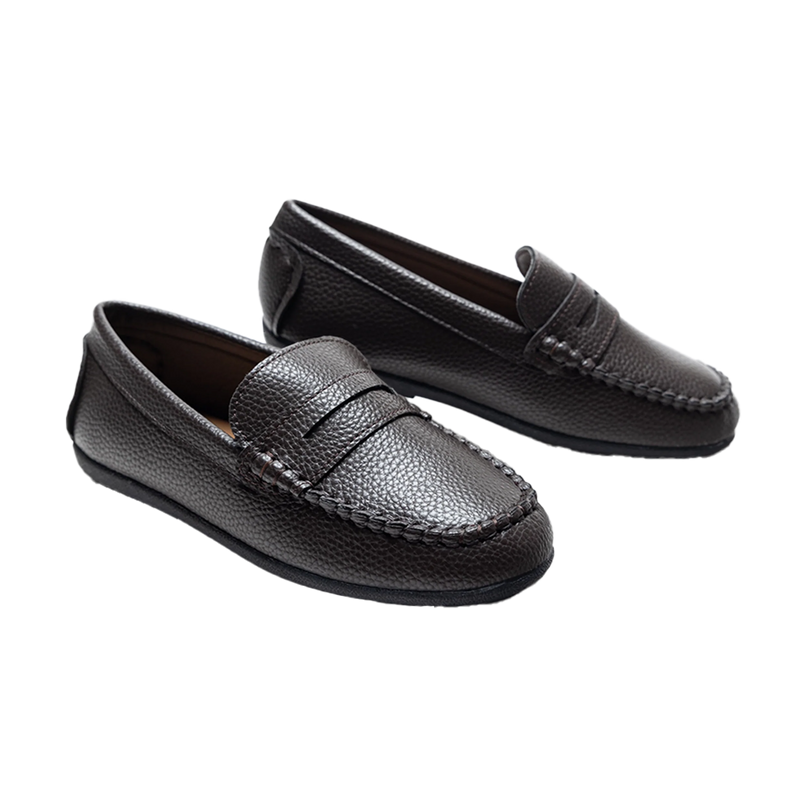 kids atelier moustache Mocha Faux Leather Penny Loafers