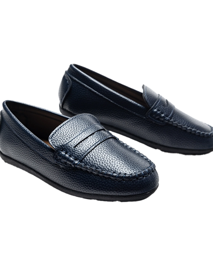 kids atelier moustache Navy Faux Leather Penny Loafers