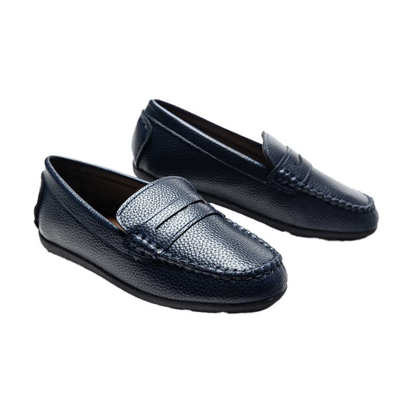 kids atelier moustache Navy Faux Leather Penny Loafers