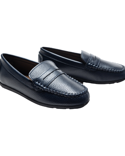 kids atelier moustache Navy Faux Leather Penny Loafers