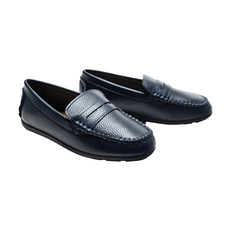 kids atelier moustache Navy Faux Leather Penny Loafers