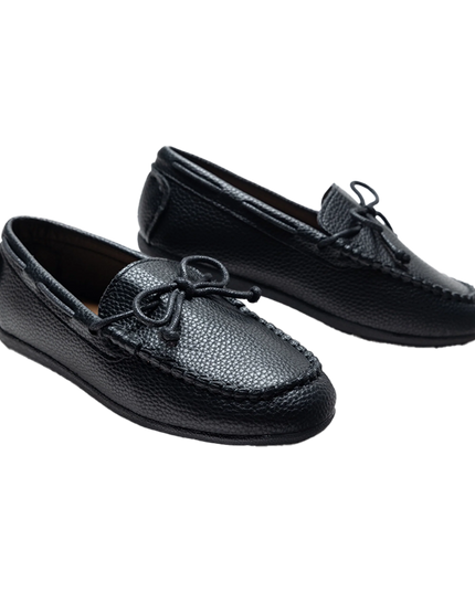 kids atelier moustache Black Faux Leather Laced Loafers