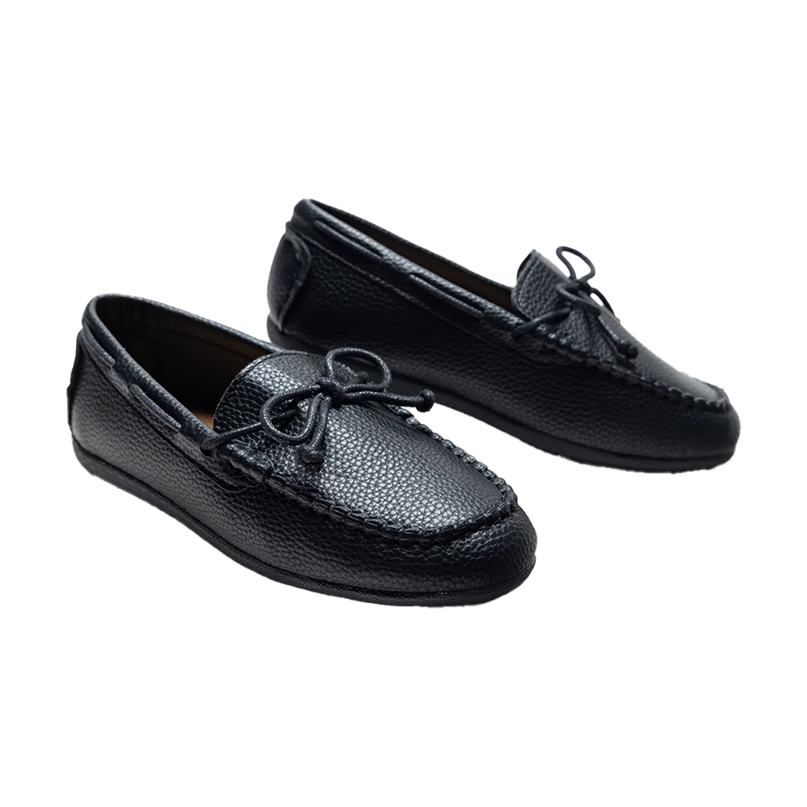 kids atelier moustache Black Faux Leather Laced Loafers