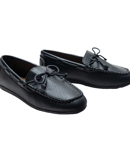 kids atelier moustache Black Faux Leather Laced Loafers