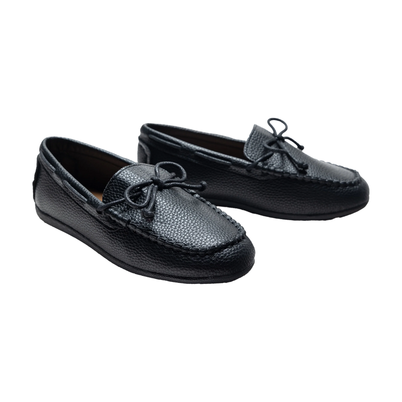 kids atelier moustache Black Faux Leather Laced Loafers