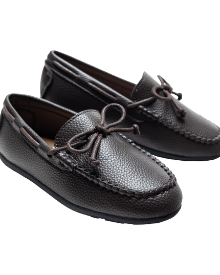 kidsatelier-moustache-Mocha-Faux-Leather-Laced-Loafers