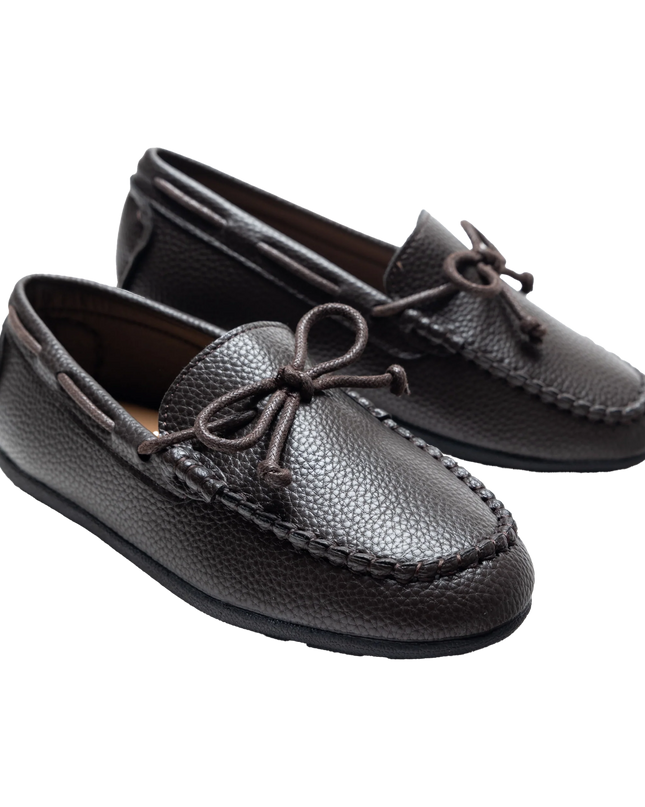 kidsatelier-moustache-Mocha-Faux-Leather-Laced-Loafers