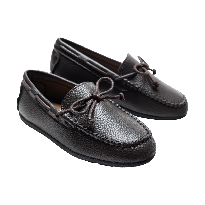 kids atelier moustache Mocha Faux Leather Laced Loafers