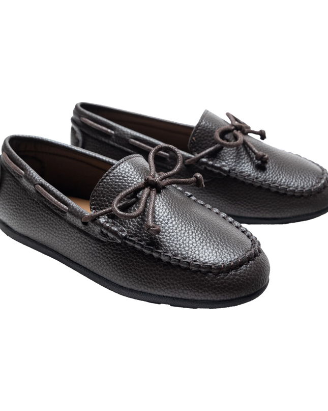 kidsatelier-moustache-Mocha-Faux-Leather-Laced-Loafers