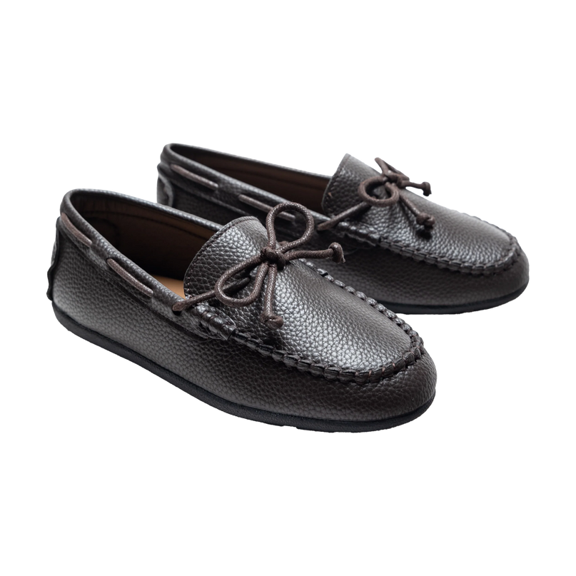 kids atelier moustache Mocha Faux Leather Laced Loafers