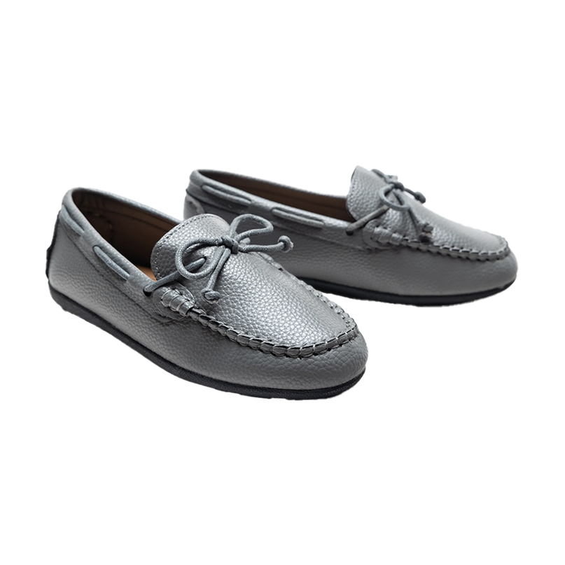 kids atelier moustache Gray Faux Leather Laced Loafers