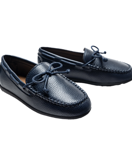 kids atelier moustache Navy Faux Leather Laced Loafers