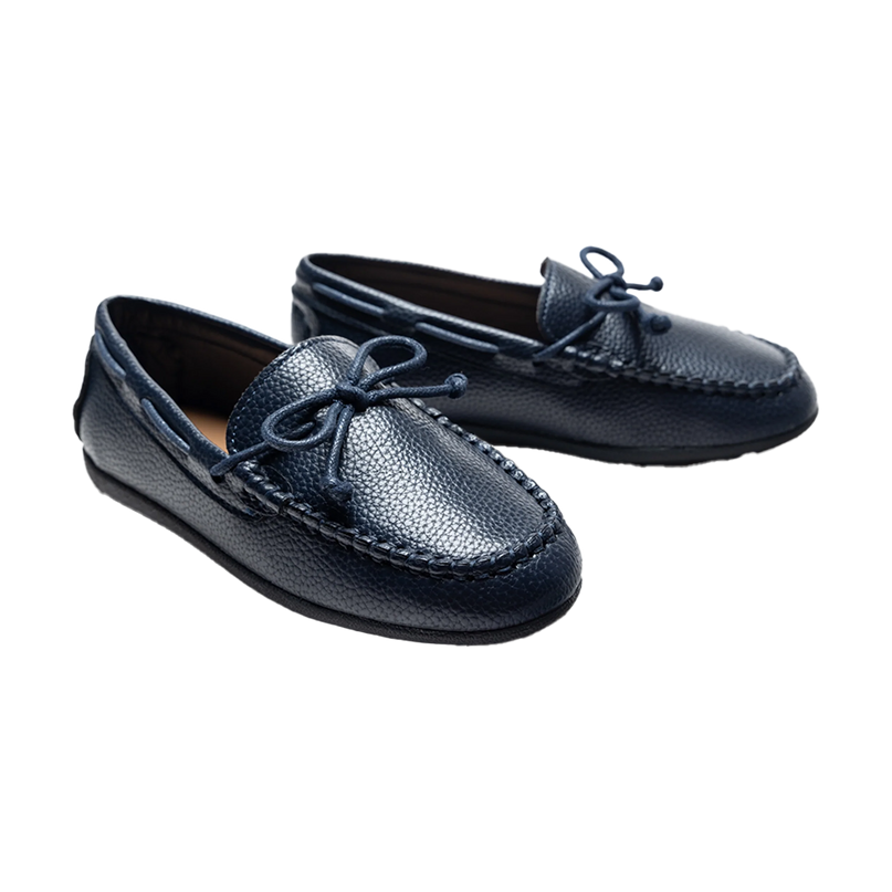 kids atelier moustache Navy Faux Leather Laced Loafers