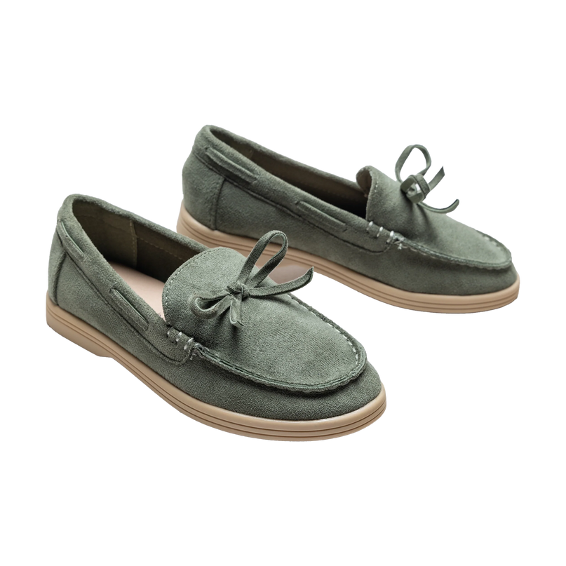 kids atelier moustache Olive Suede Formal Laced Loafers