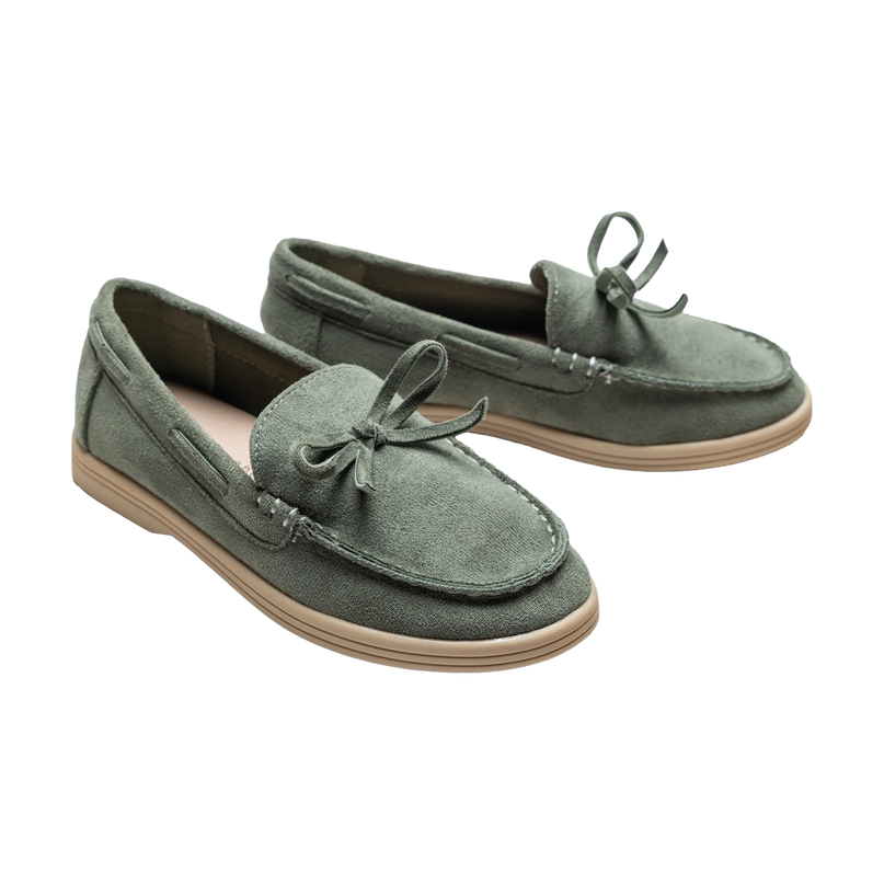 kids atelier moustache Olive Suede Formal Laced Loafers