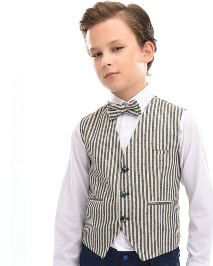 kids atelier moustache Gray Ruggero Striped Vest Outfit Set