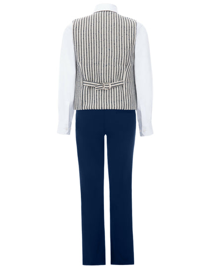 kids atelier moustache Gray Ruggero Striped Vest Outfit Set