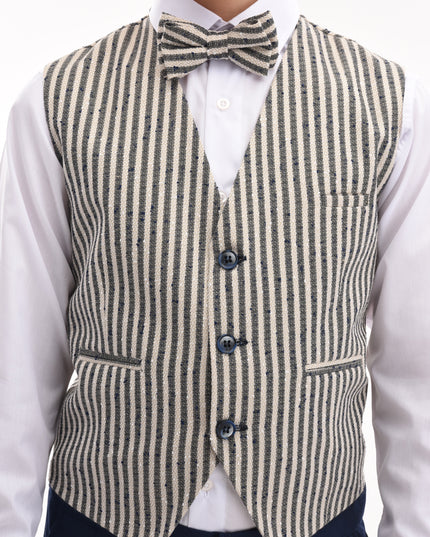 kids atelier moustache Gray Ruggero Striped Vest Outfit Set