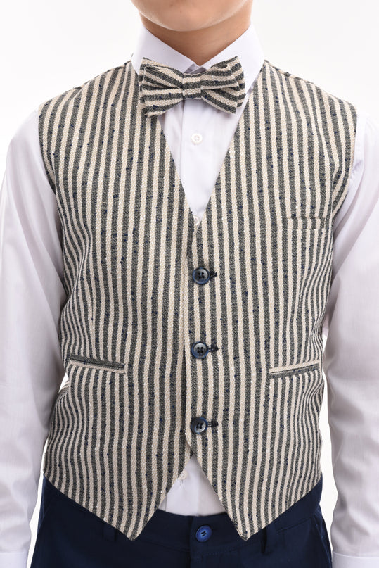 kids atelier moustache Gray Ruggero Striped Vest Outfit Set