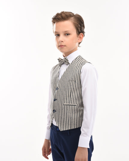 kids atelier moustache Gray Ruggero Striped Vest Outfit Set