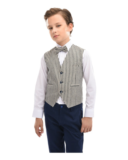 kids atelier moustache Gray Ruggero Striped Vest Outfit Set