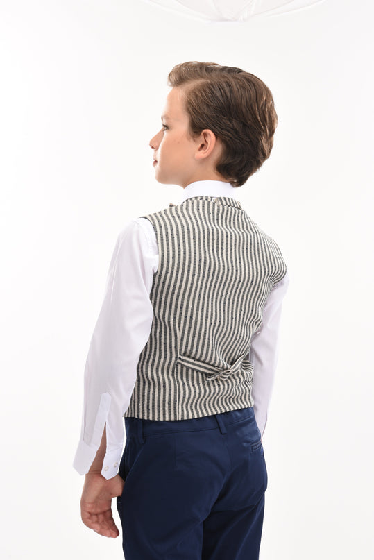 kids atelier moustache Gray Ruggero Striped Vest Outfit Set