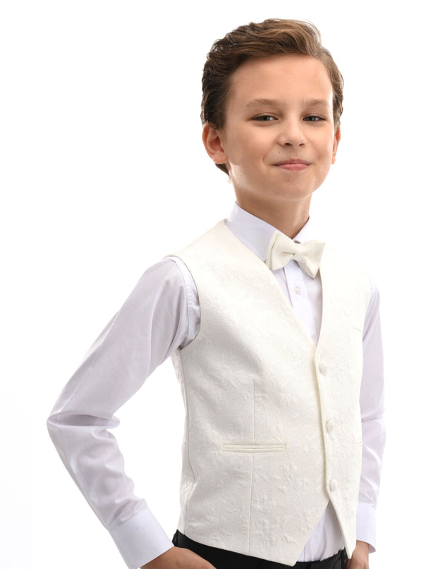 kids atelier moustache Cream Taddeo Floral Vest Outfit Set