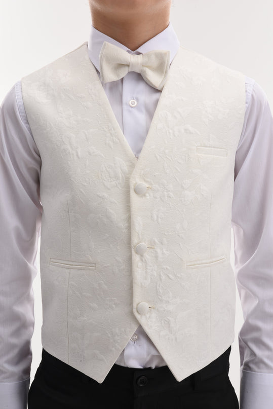 kids atelier moustache Cream Taddeo Floral Vest Outfit Set