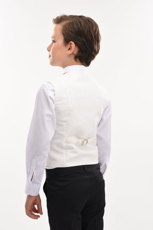 kids atelier moustache Cream Taddeo Floral Vest Outfit Set