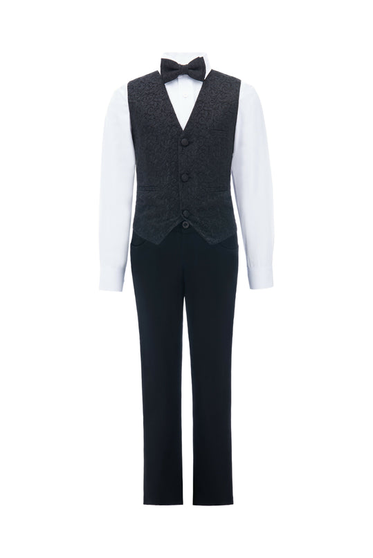 kids atelier moustache Black Nero Floral Vest Outfit Set