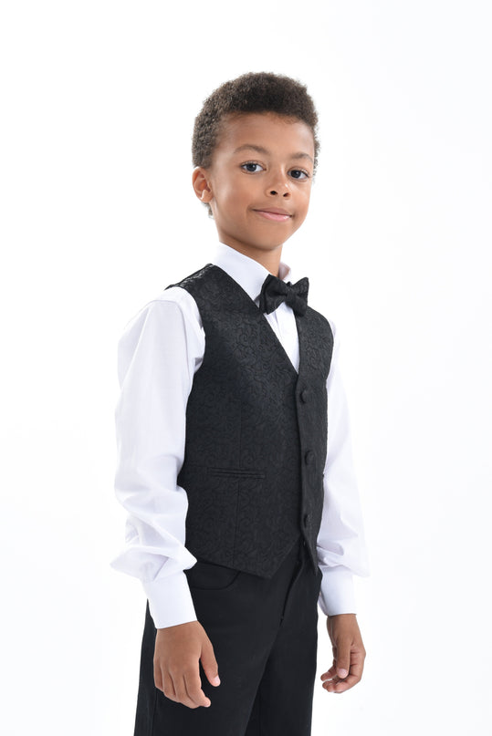 kids atelier moustache Black Nero Floral Vest Outfit Set