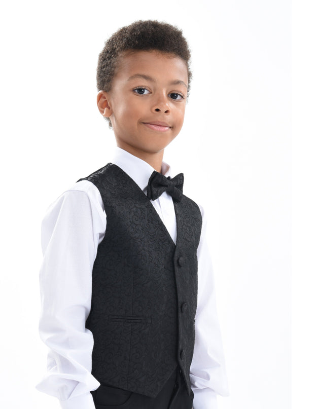 kids atelier moustache Black Nero Floral Vest Outfit Set