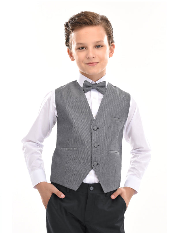 kids atelier moustache Gray Almendra Vest Outfit Set
