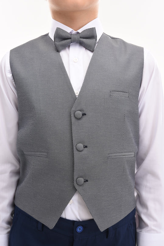 kids atelier moustache Gray Almendra Vest Outfit Set