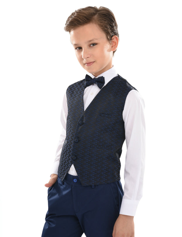 kids atelier moustache Blue Ezio Vest Outfit Set