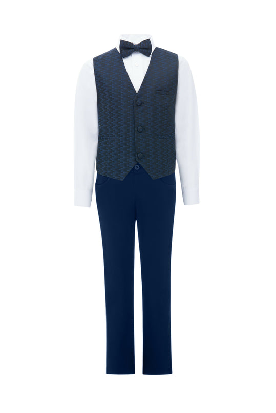 kids atelier moustache Blue Ezio Vest Outfit Set