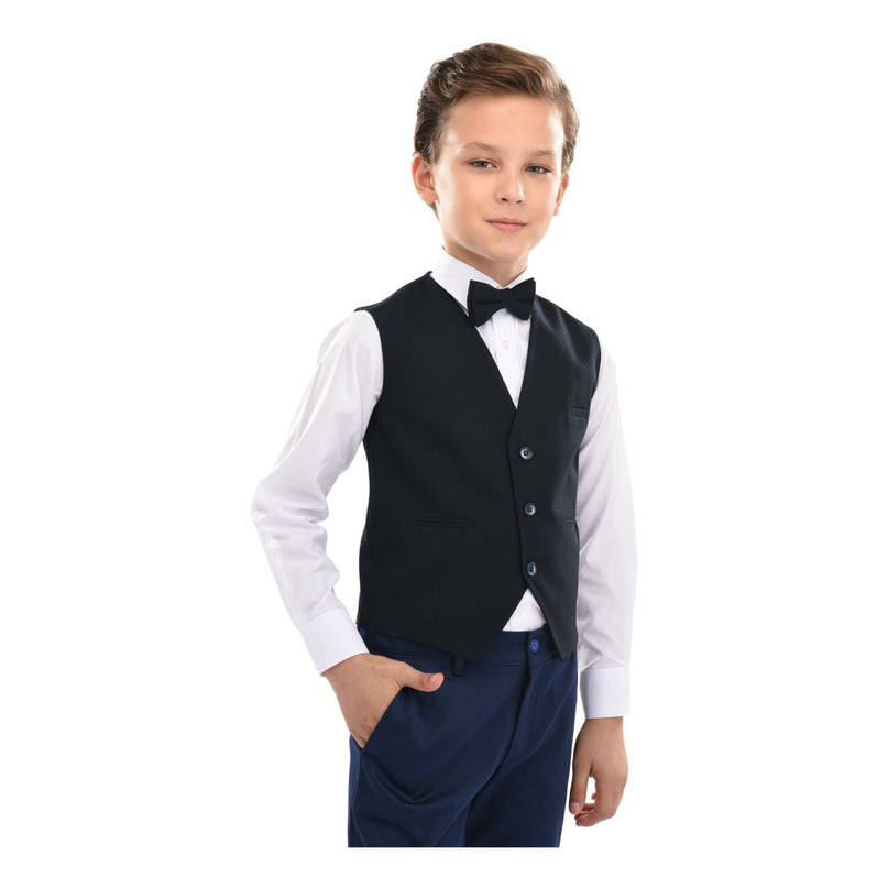 Kids atelier moustache-Navy Benito Vest Outfit Set