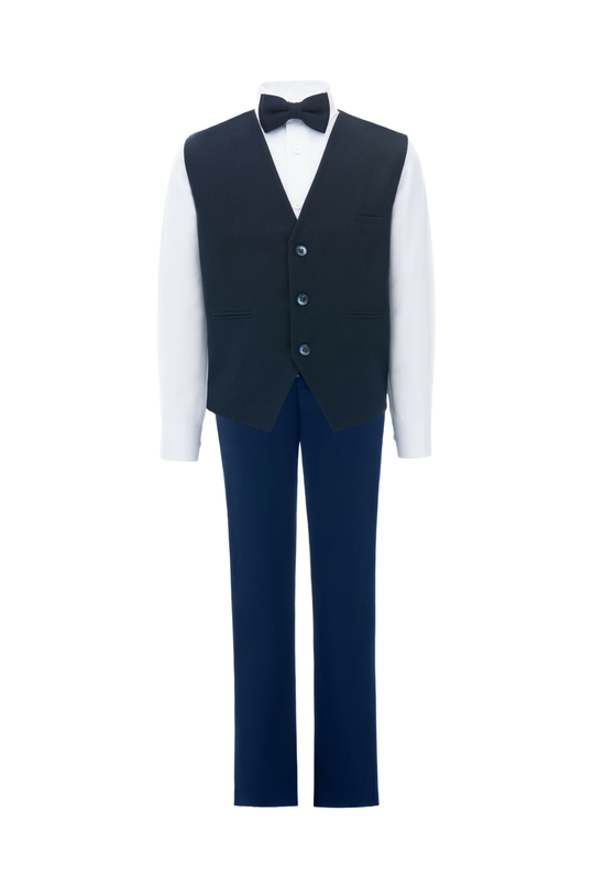 Kids atelier moustache-Navy Benito Vest Outfit Set