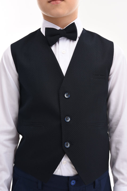 Kids atelier moustache-Navy Benito Vest Outfit Set