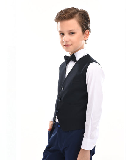 Kids atelier moustache-Navy Benito Vest Outfit Set
