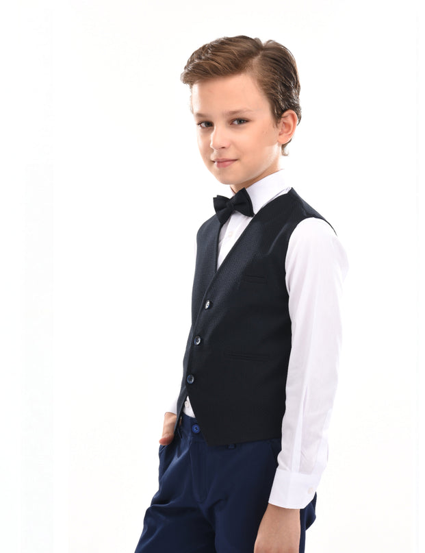 Kids atelier moustache-Navy Benito Vest Outfit Set