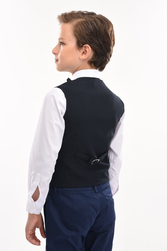 Kids atelier moustache-Navy Benito Vest Outfit Set