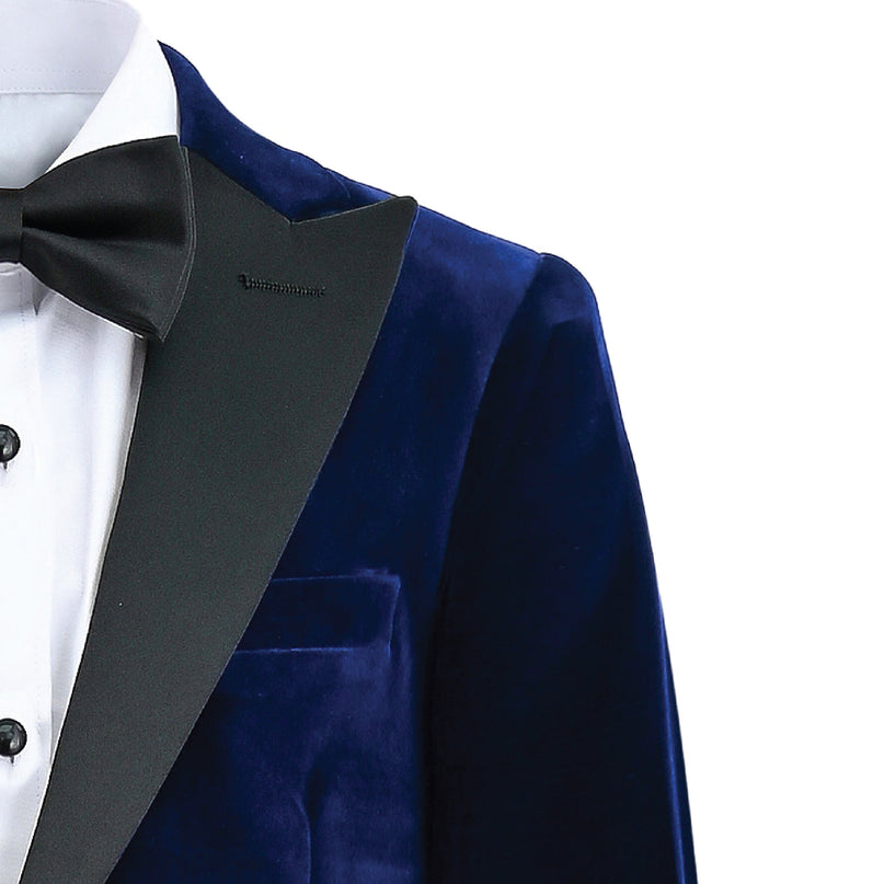 kids atelier moustache Blue Velvet Suit with Black Accents