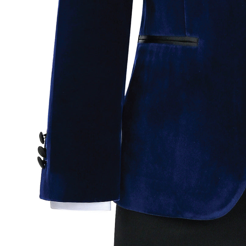 kids atelier moustache Blue Velvet Suit with Black Accents