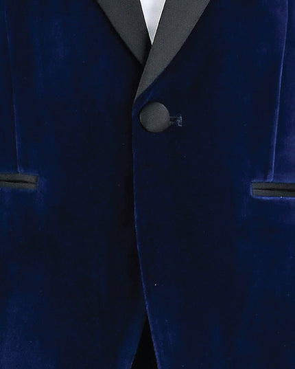 kids atelier moustache Blue Velvet Suit with Black Accents